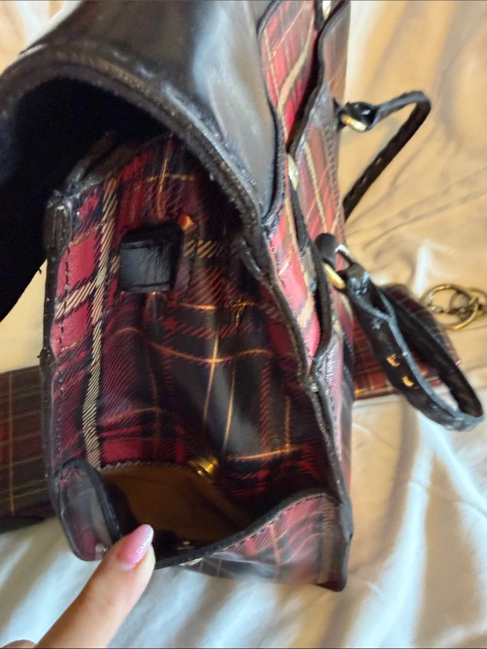 Patricia Nash Black & Red Plaid Leather-Trim Satchel Bag with Matching Wallets